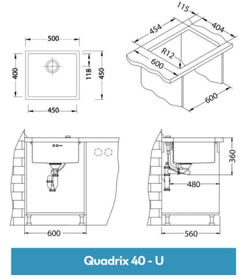 ALVEUS Quadrix 40 nerūdijančio plieno plautuvė