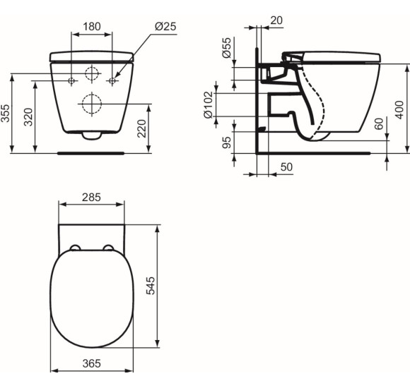Ideal Standard Connect pakabinamas klozetas (be dangčio)