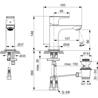 Ideal Standard Connect Air praustuvo maišytuvas, pasirinkite spalvą