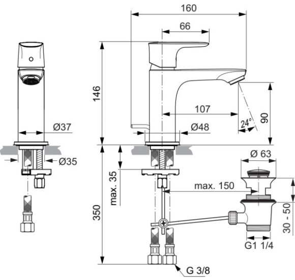 Ideal Standard Connect Air praustuvo maišytuvas, pasirinkite spalvą