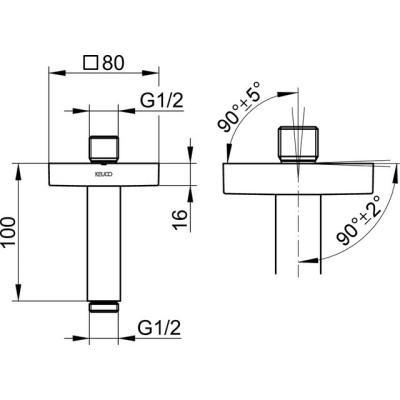 Keuco dušo galvos laikiklis iš lubų, 100mm ilgio, kvadratinė apdaila