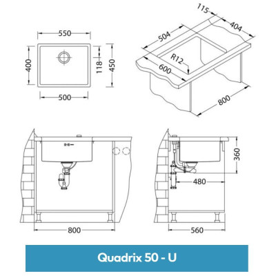 ALVEUS Quadrix 50 nerūdijančio plieno plautuvė