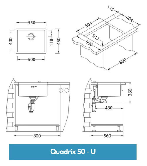 ALVEUS Quadrix 50 nerūdijančio plieno plautuvė