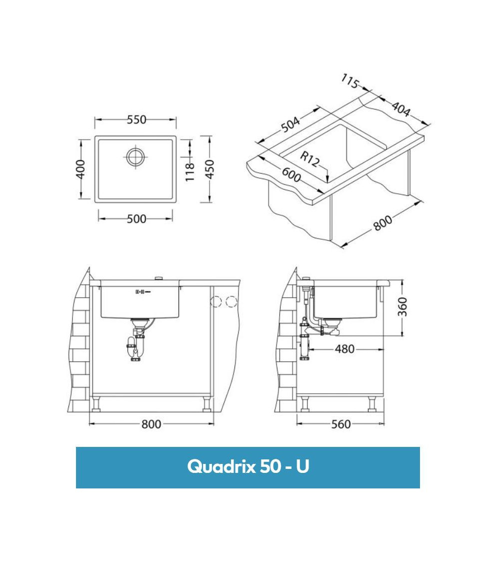 ALVEUS Quadrix 50 nerūdijančio plieno plautuvė