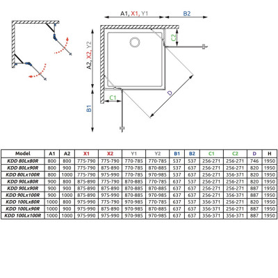 Radaway Torrenta KDD 100x100cm kampinė dušo kabina