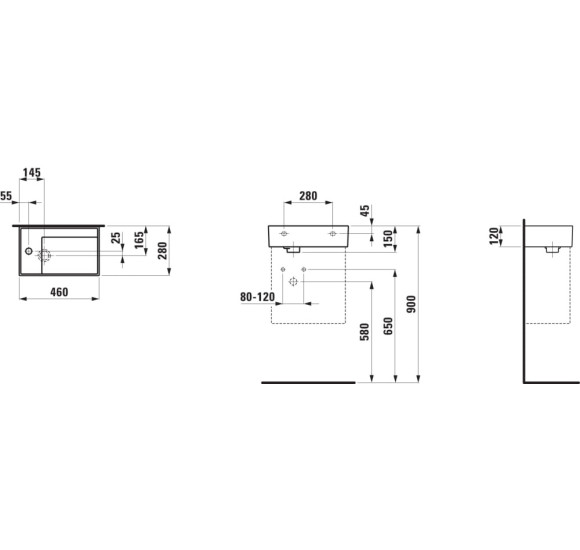 Pastatomas praustuvas Kartell by Laufen 460x280 maišytuvas Kairėje