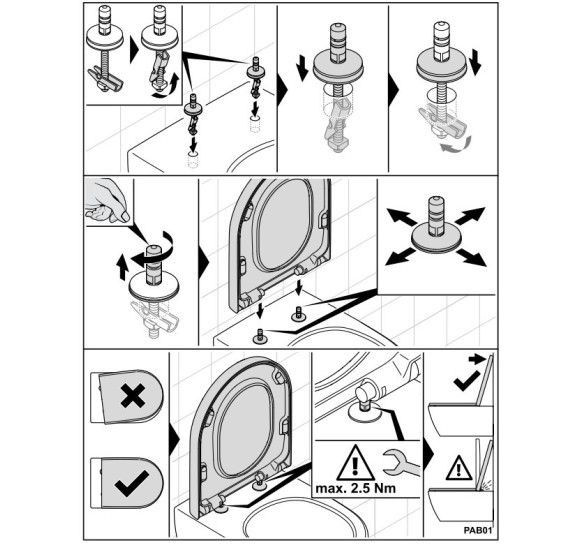 Villeroy&Boch klozeto dangčio tvirtinimo prie keramikos elementai