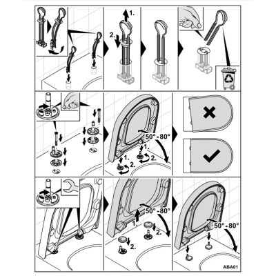 Villeroy&Boch Klozeto dangčio tvirtinimų prie keramikos komplektas (La Belle, Subway I, Hommage, Pure Stone)