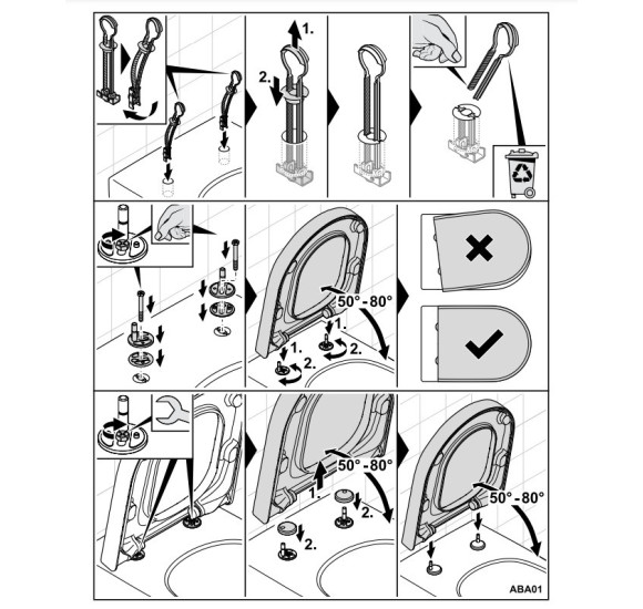 Villeroy&Boch Klozeto dangčio tvirtinimų prie keramikos komplektas (La Belle, Subway I, Hommage, Pure Stone)
