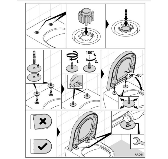 Villeroy&Boch (Subway 2.0, Subway 3.0, Venticello) klozeto dangčio tvirtinimai prie keramikos