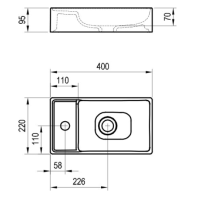 Praustuvas Ravak VEDA SLIM 400 MINI, be persipylimo