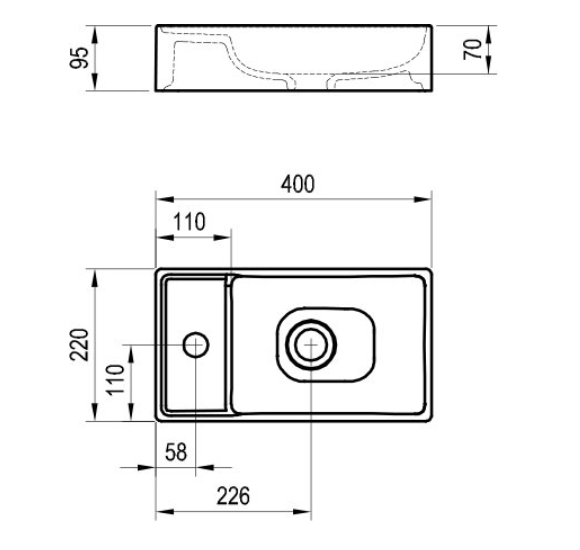 Praustuvas Ravak VEDA SLIM 400 MINI, be persipylimo