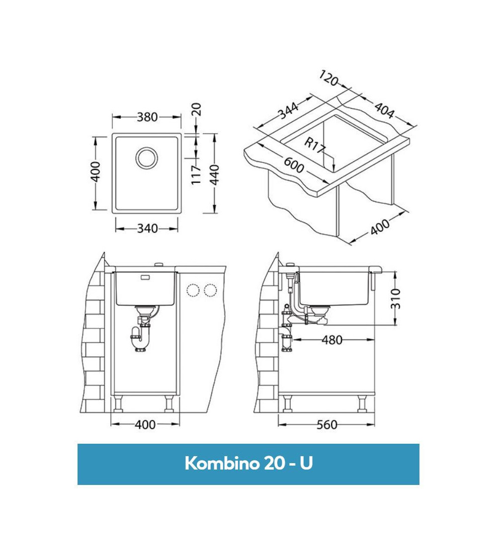 ALVEUS Kombino 20 nerūdijančio plieno plautuvė (montuojama po stalviršiu)
