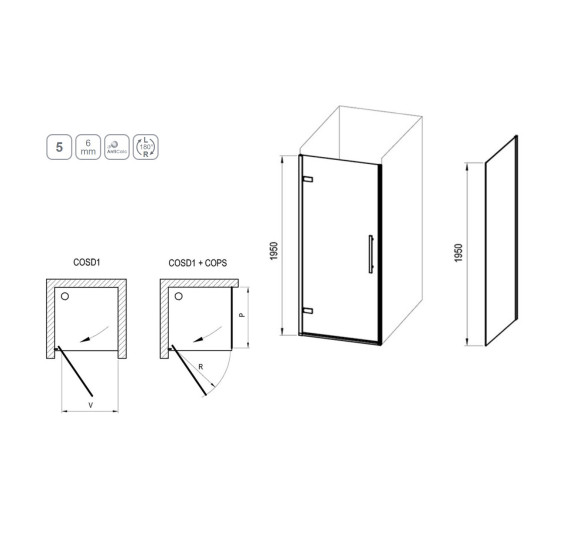 RAVAK Dušo kabina Cool! COSD1 + COPS (pasirinkite profilių spalvą)