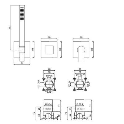 QD MagistroLab Swanky potinkinė dušo sistema, chromo spalvos, 30cm dušo galva