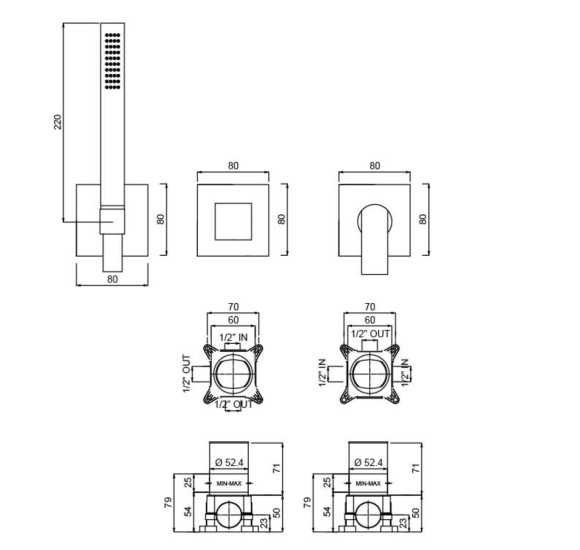 QD MagistroLab Swanky potinkinė dušo sistema, chromo spalvos, 30cm dušo galva