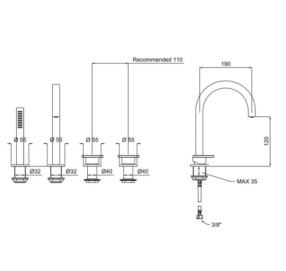 QD MagistroLab Magistro Lab Smile iš vonios krašto montuojamas maišytuvas