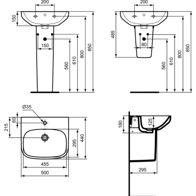 Ideal Standard i.life A praustuvas tvirtinamas ant sienos 50 cm (500 x 440 x 150), baltas
