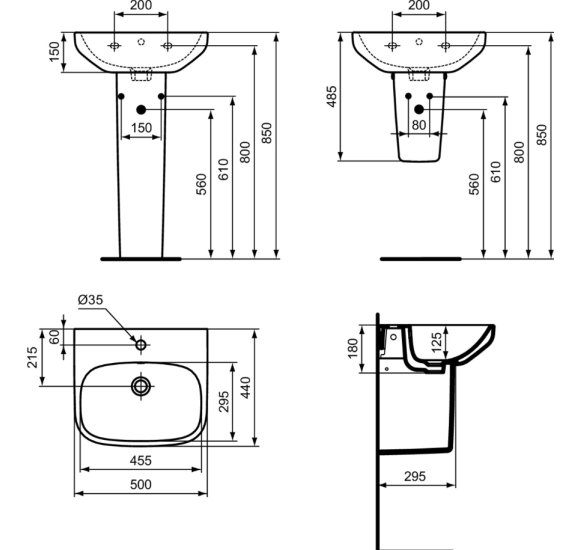 Ideal Standard i.life A praustuvas tvirtinamas ant sienos 50 cm (500 x 440 x 150), baltas