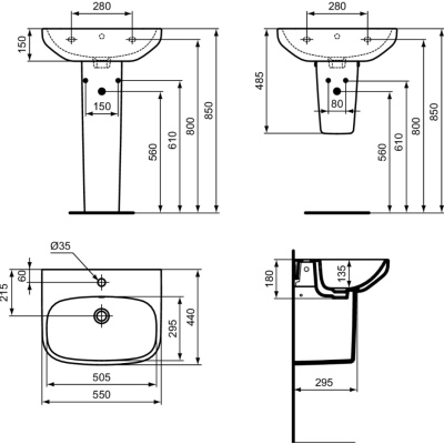 Ideal Standard i.life A praustuvas tvirtinamas ant sienos 55 cm (550 x 440 x 150), baltas