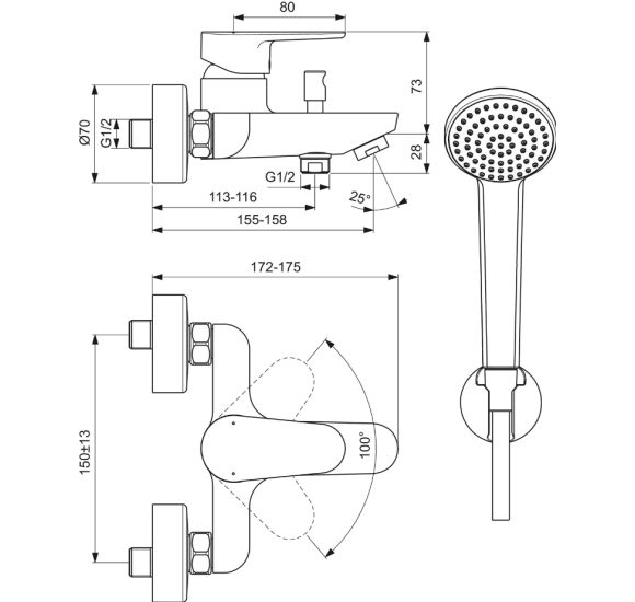 Ideal Standard BC706AA vonios maišytuvas su dušelio komplektu, chromo sp.