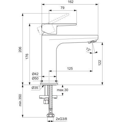 Ideal Standard CERAFINE O H120 praustuvo maišytuvas be dugno vožtuvo, chromo sp.