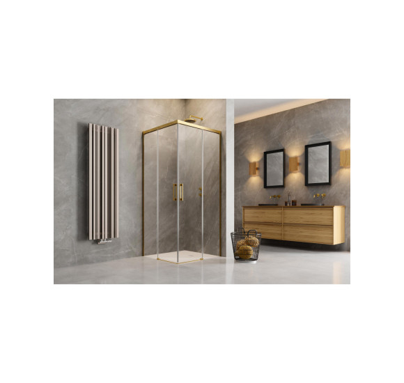 Radaway Idea KDD kampinė dušo kabina 90x90cm, aukso spalvos profiliai, skaidrus stiklas