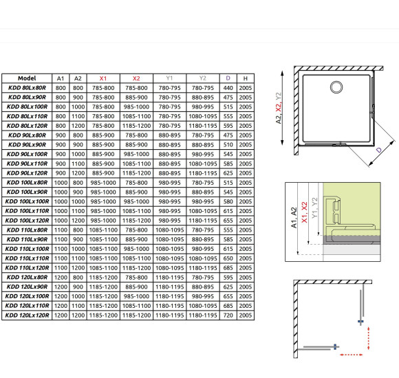 Radaway Idea KDD kampinė dušo kabina 90x90cm, aukso spalvos profiliai, skaidrus stiklas