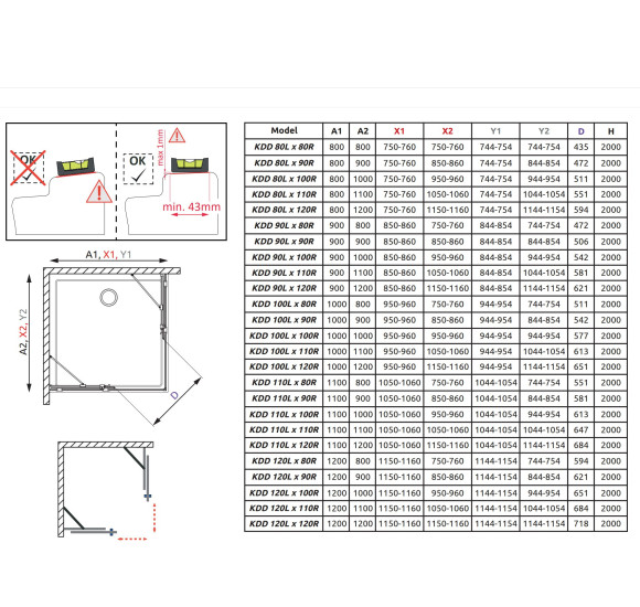 Radaway Furo KDD 90x90x200cm kampinė dušo kabina, juodi profiliai, skaidrus stiklas