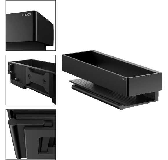 Keuco Edition 11 dušo lentynėlė su  integruotu stiklų valytuvu, juodos matinės spalvos