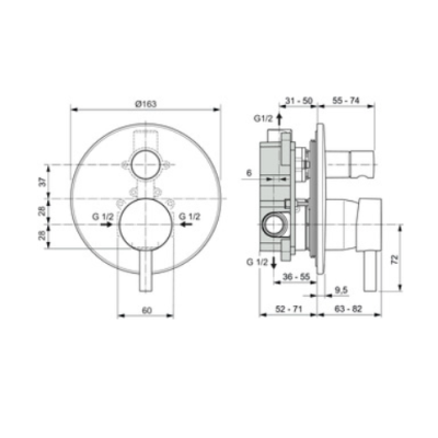 Ideal Standard potinkinis maišytuvas (2-jų krypčių), juodos matinės sp.