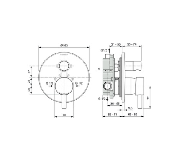 Ideal Standard potinkinis maišytuvas (2-jų krypčių), juodos matinės sp.