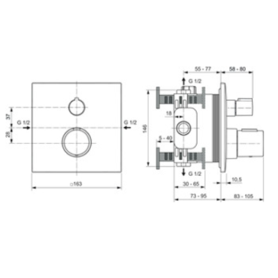 IŠPARDAVIMAS. Ideal Standard Ceratherm C100 termostatinis,potinkinis maišytuvas (vienos krypties), matinė juoda