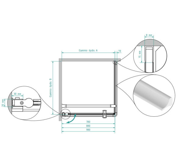Brasta Glass Kristina dušo kabina, 100x100x200 cm, skaidrus stiklas, pasirinkite spalvą