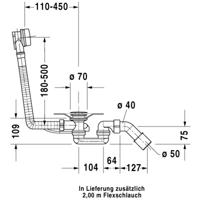 IŠPARDAVIMAS. Duravit Happy D.2 vonios sifonas, prailgintas
