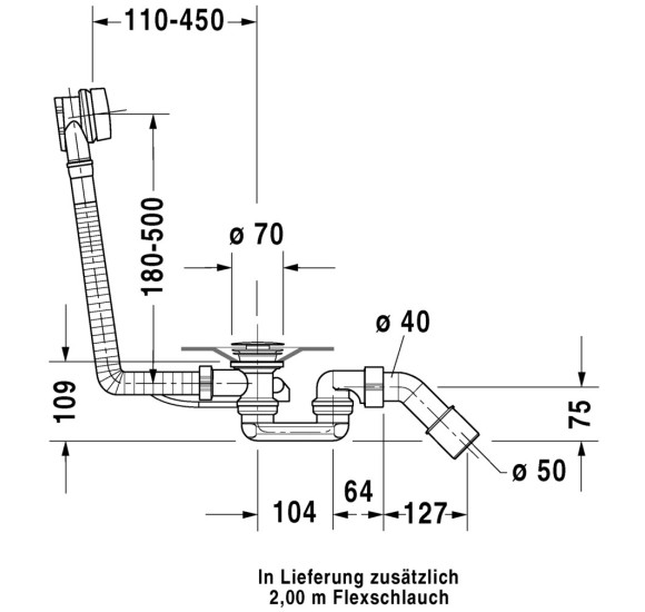 IŠPARDAVIMAS. Duravit Happy D.2 vonios sifonas, prailgintas