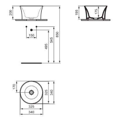 Ideal Standard La Dolce Vita pastatomas ant stalviršio praustuvas 34x34cm