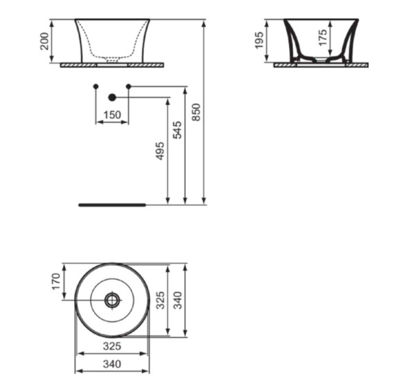 Ideal Standard La Dolce Vita pastatomas ant stalviršio praustuvas 34x34cm