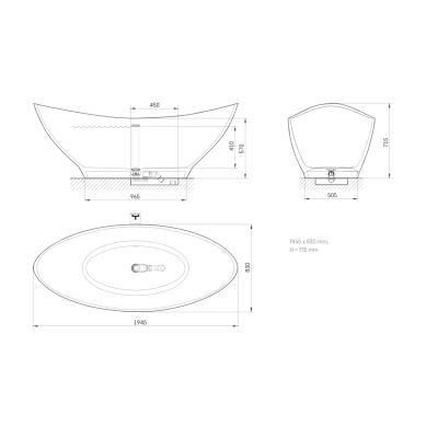IŠPARDAVIMAS. PAA Akmens masės SILKSTONE vonia Felice 1945x830, su sifonu, caffe latte matinė