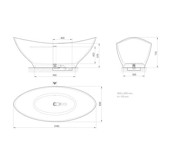 IŠPARDAVIMAS. PAA Akmens masės SILKSTONE vonia Felice 1945x830, su sifonu, caffe latte matinė