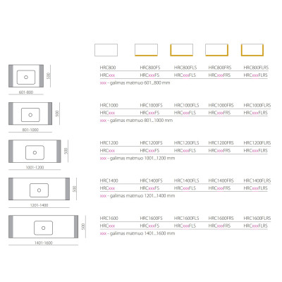 Balteco Standart nestandartinių matmenų praustuvas su stalviršiu nuo 600mm iki 1600mm
