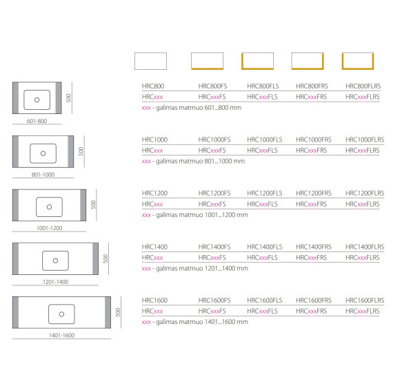 Balteco Standart nestandartinių matmenų praustuvas su stalviršiu nuo 600mm iki 1600mm
