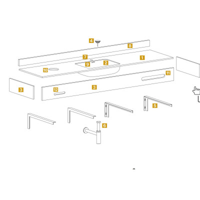 Balteco Standart nestandartinių matmenų praustuvas su stalviršiu nuo 600mm iki 1600mm
