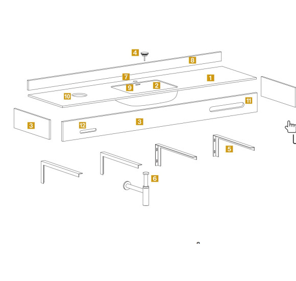Balteco Standart nestandartinių matmenų praustuvas su stalviršiu nuo 600mm iki 1600mm