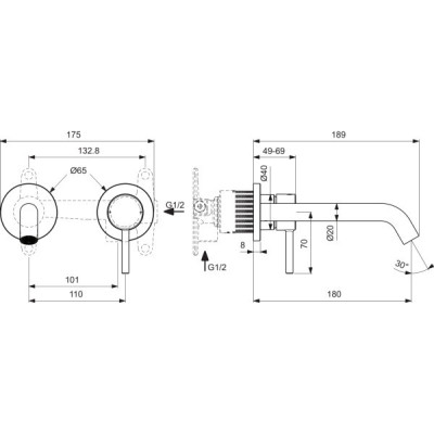 Ideal Standard CERALINE Nuovo potinkinis praustuvo maišytuvas, 180 mm snapas, BD764AA, BD764XG