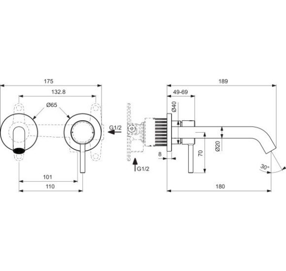 Ideal Standard CERALINE Nuovo potinkinis praustuvo maišytuvas, 180 mm snapas, BD764AA, BD764XG