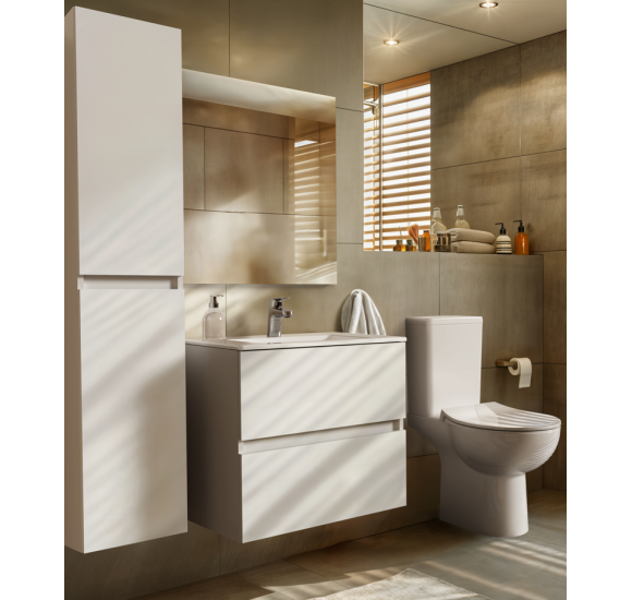 KOMPLEKTAS: Ideal Standard Eurovit pakabinama vonios spintelė su praustuvu 60 cm, 2 stalčiai, soft close uždarymas