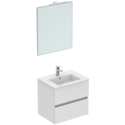 KOMPLEKTAS: Ideal Standard Eurovit pakabinama vonios spintelė su praustuvu 60 cm, 2 stalčiai, soft close uždarymas