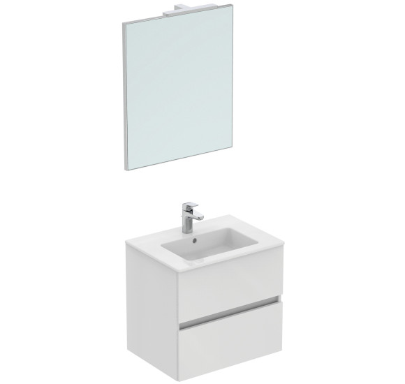 KOMPLEKTAS: Ideal Standard Eurovit pakabinama vonios spintelė su praustuvu 60 cm, 2 stalčiai, soft close uždarymas