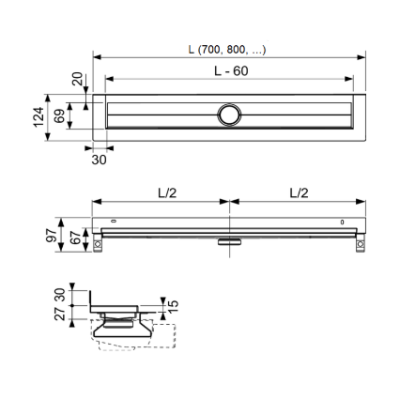 TECElinus dušo latako komplektas, montuojamas prie sienos, pasirinkite dydį